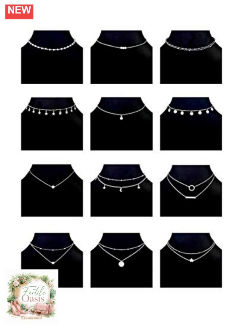 12pcs Gold Tone Choker Necklace Set with Moon Star Pearl Pendant, Adjustable